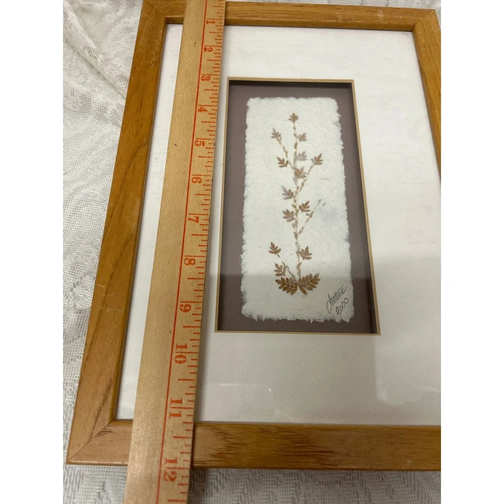 Vintage‎ Signed Pressed Botanical Leaf Art Framed Handmade Paper 2000 12x8.5in